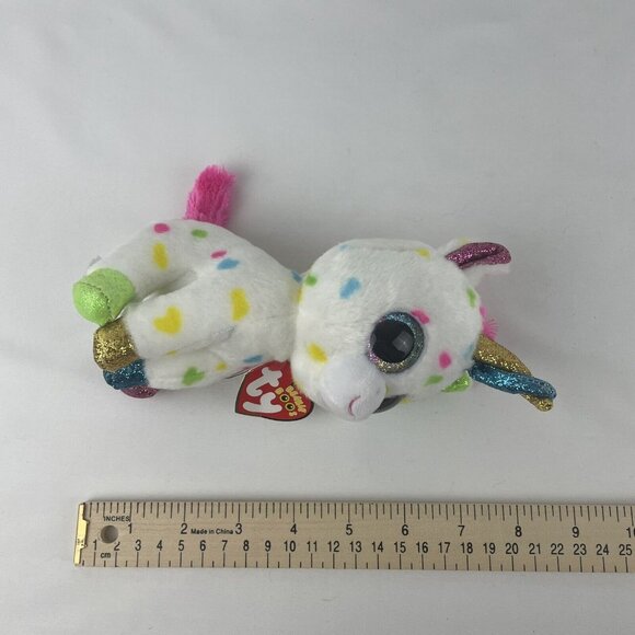 Ty Beanie Boos Harmonie Unicorn 7" Plush Rainbow Polka Dots Glitter Eyes w/Tags - Picture 9 of 9